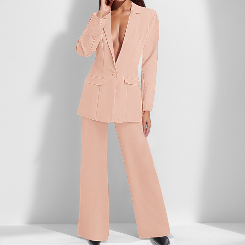 Costume cu pantaloni de toamnă pentru femei Set 2 piese Costum cu mâneci lungi Pantaloni temperameni Jachetă Îmbrăcăminte Manta de afaceri Costum cu pantaloni cu picioare drepte pentru femei