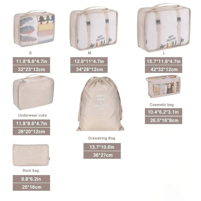 7kom sklopivi organizator putovanja Vreće za pohranu Garderoba Kockasti kovčeg Set za pakiranje Skladišta za prtljagu Odjeća Kutija za cipele