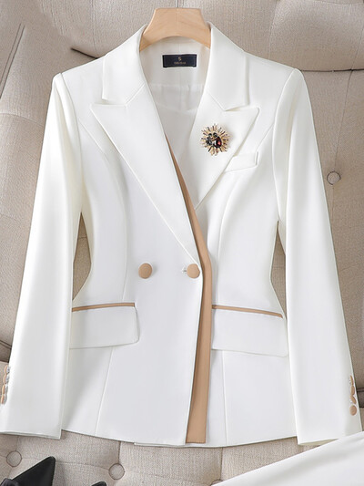 Yitimuceng Ženska odijela Uredski kompleti 2023. Chic sakoi dugih rukava s dvostrukim kopčanjem s obloženim pločama + hlače s visokim strukom Uske suknje Odijela