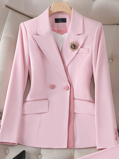 Yitimuceng Ženska odijela Uredski kompleti 2023. Chic sakoi dugih rukava s dvostrukim kopčanjem s obloženim pločama + hlače s visokim strukom Uske suknje Odijela