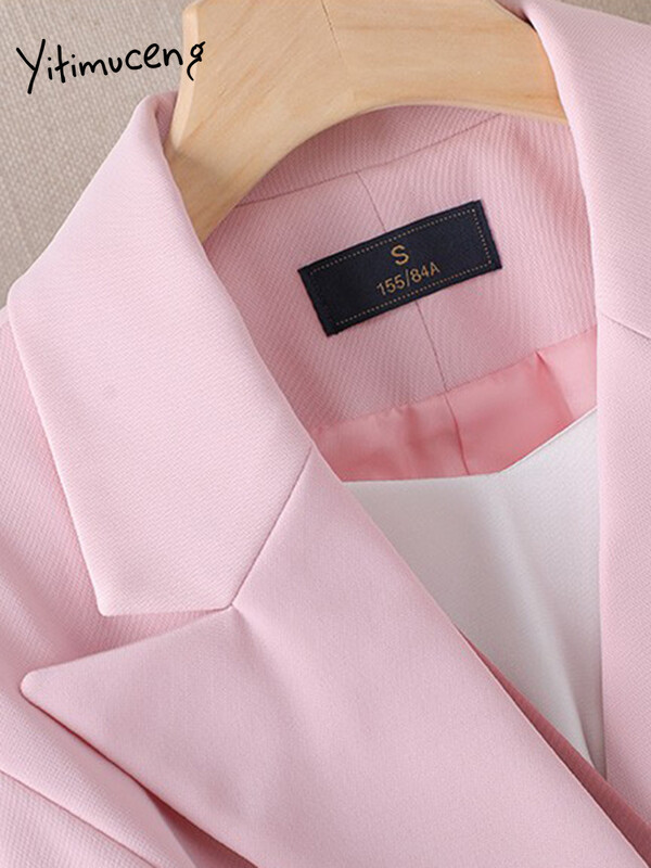 Yitimuceng Ženska odijela Uredski kompleti 2023. Chic sakoi dugih rukava s dvostrukim kopčanjem s obloženim pločama + hlače s visokim strukom Uske suknje Odijela