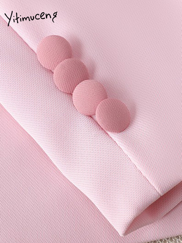 Yitimuceng Ženska odijela Uredski kompleti 2023. Chic sakoi dugih rukava s dvostrukim kopčanjem s obloženim pločama + hlače s visokim strukom Uske suknje Odijela