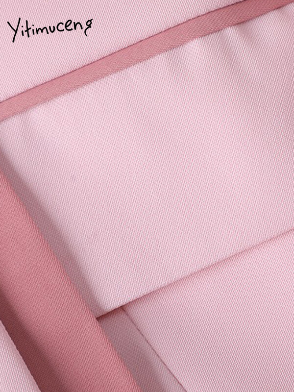 Yitimuceng Ženska odijela Uredski kompleti 2023. Chic sakoi dugih rukava s dvostrukim kopčanjem s obloženim pločama + hlače s visokim strukom Uske suknje Odijela