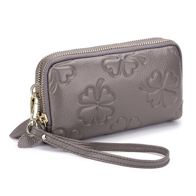 Ženski dugi novčanik od prave kože Ženska torbica za novčiće s dvostrukim patentnim zatvaračem, djetelina s četiri lista, držač kartice, slatka ženska torba za novac, luksuzna spojka