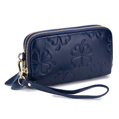 Ženski dugi novčanik od prave kože Ženska torbica za novčiće s dvostrukim patentnim zatvaračem, djetelina s četiri lista, držač kartice, slatka ženska torba za novac, luksuzna spojka