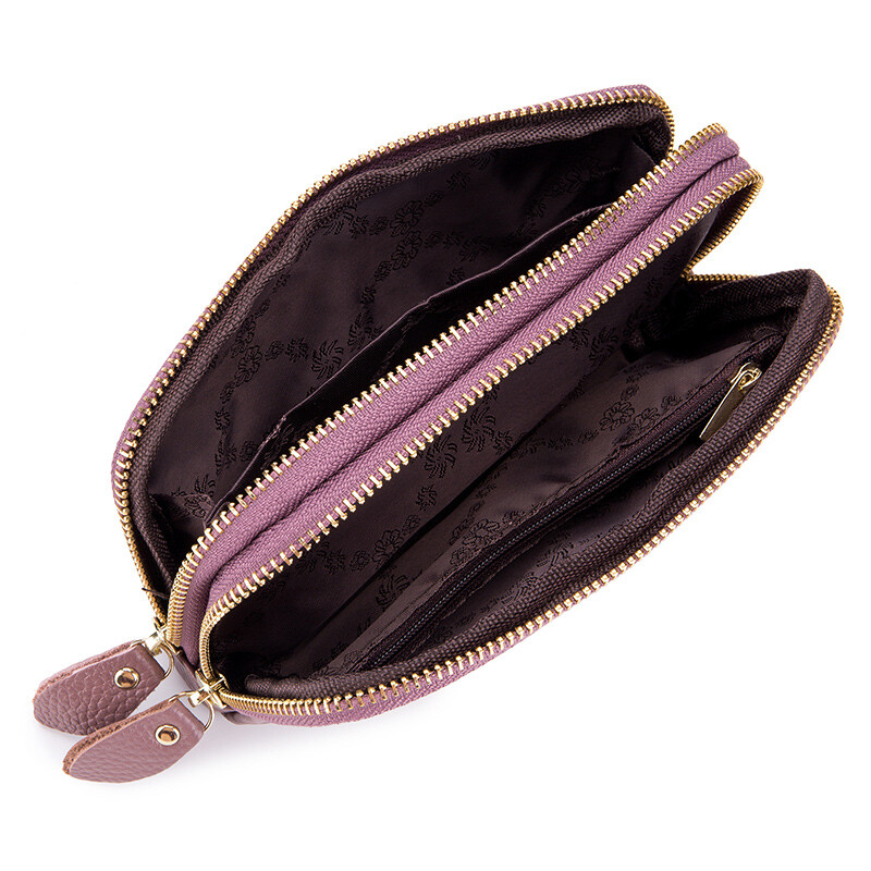 Ženski dugi novčanik od prave kože Ženska torbica za novčiće s dvostrukim patentnim zatvaračem, djetelina s četiri lista, držač kartice, slatka ženska torba za novac, luksuzna spojka