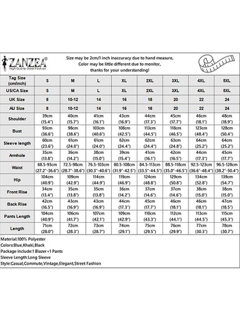 ZANZEA Ежедневно облекло с дълги панталони Дамски комплекти от две части Модни блейзърски костюми с дълъг ръкав и ревер Елегантни комплекти за офис дами