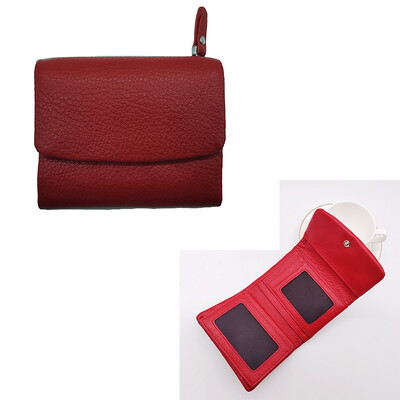 Νέο κοντό πορτοφόλι από μαλακό γνήσιο δέρμα αγελάδας Γυναικείο πολυλειτουργικό γυναικείο πορτοφόλι τρίπτυχο, μονόχρωμο δέρμα αγελάδας