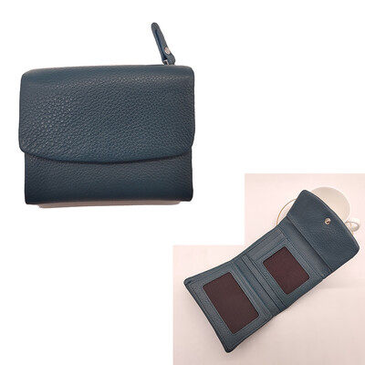 Νέο κοντό πορτοφόλι από μαλακό γνήσιο δέρμα αγελάδας Γυναικείο πολυλειτουργικό γυναικείο πορτοφόλι τρίπτυχο, μονόχρωμο δέρμα αγελάδας