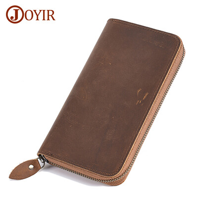 JOYIR Дълги портфейли от естествена кожа за мъже RFID блокиращи пари в брой Поставка за кредитна карта Чекова книжка Портфейл с цип Портмоне за монети Мъжко портмоне