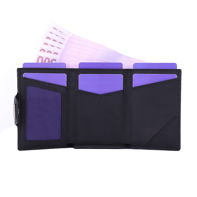 YE TREE Tanki aluminijski metalni novčanik za muškarce s patentnim zatvaračem Držač kreditne kartice RFID novčanik od prave kože koji se otvara za kartice i kovanice Man