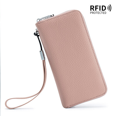 Ženski novčanik RFID funkcija od prave kože Luksuzni dizajn Dugi torbice s patentnim zatvaračem Torbe s karticama od kravlje kože Ženska modna torbica