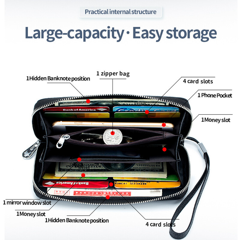 Ženski novčanik RFID funkcija od prave kože Luksuzni dizajn Dugi torbice s patentnim zatvaračem Torbe s karticama od kravlje kože Ženska modna torbica