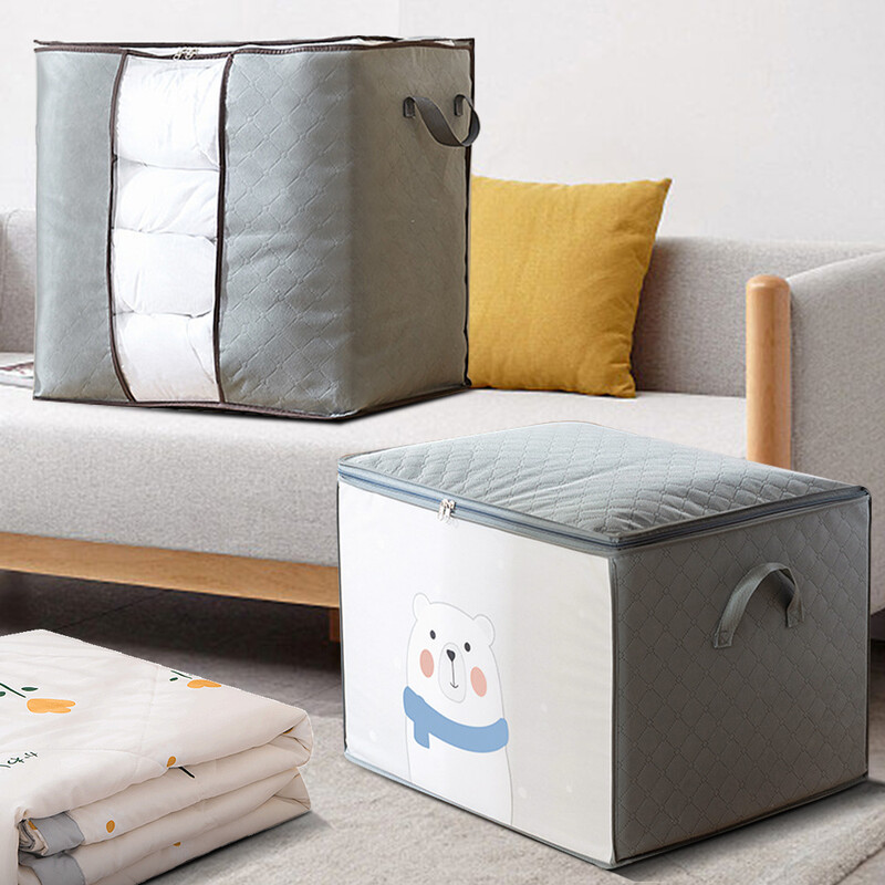 1 vnt Pilkos spalvos neaustinio audinio drabužiai, medvilninis antklodės laikymo krepšys, drėgmei atspari namų saugykla, storas bagažo pakavimo krepšys