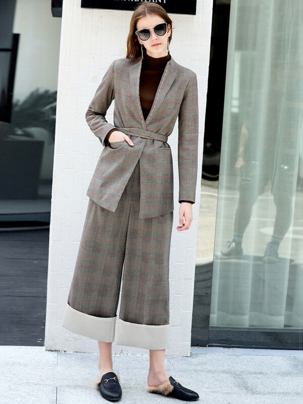 AMII Minimalističke hlače Ženska zimska moda 2022., Ležerna karirana, Elegantan temperament Pogodan za sve Kombinirani sako zasebno 11840248