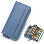 Portofel lung cu fermoar pentru femei, piele naturală, cu blocare RFID, portofele pentru femei de capacitate mare, cu suport pentru carduri de credit