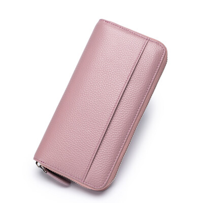 Portofel lung cu fermoar pentru femei, piele naturală, cu blocare RFID, portofele pentru femei de capacitate mare, cu suport pentru carduri de credit