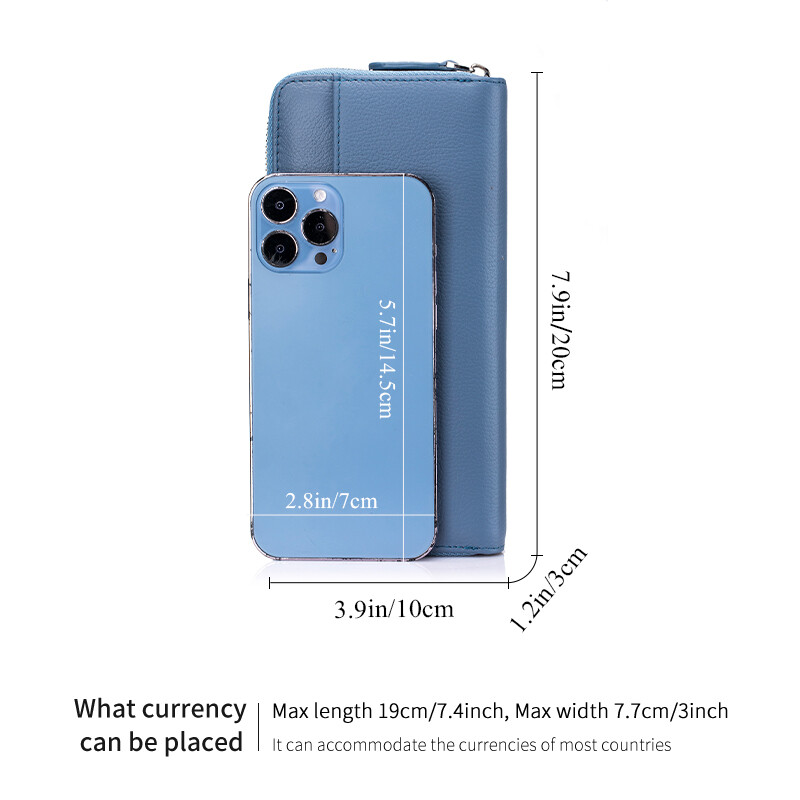 Portofel lung cu fermoar pentru femei, piele naturală, cu blocare RFID, portofele pentru femei de capacitate mare, cu suport pentru carduri de credit