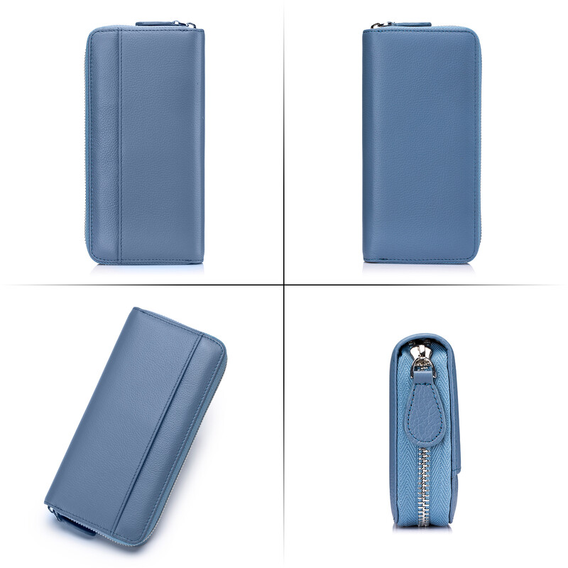 Portofel lung cu fermoar pentru femei, piele naturală, cu blocare RFID, portofele pentru femei de capacitate mare, cu suport pentru carduri de credit