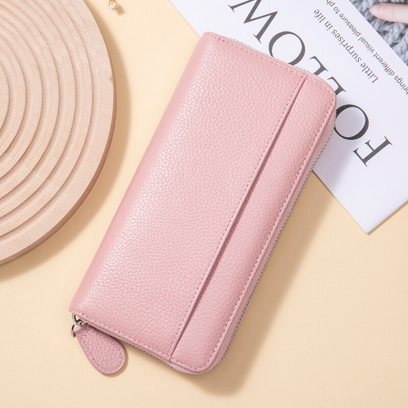 Portofel lung cu fermoar pentru femei, piele naturală, cu blocare RFID, portofele pentru femei de capacitate mare, cu suport pentru carduri de credit