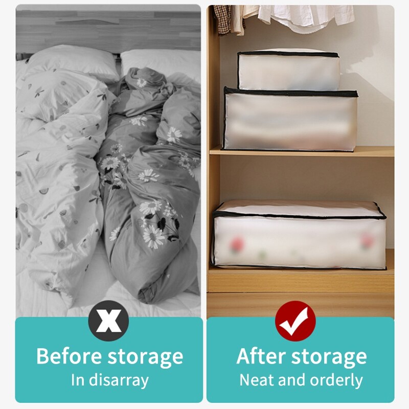 PEVA Geantă de depozitare pliabilă pentru haine translucide Pătură pilota Dulap pentru pulovere Organizator cu fermoar Cutie de depozitare Pungi pentru praf Cub