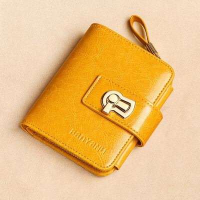 Sieviešu īstas ādas īss maciņš trīs salokāms RFID bloķējošs ID karšu turētājs rāvējslēdzēja monētu somiņa Lielas ietilpības mazi sieviešu maki