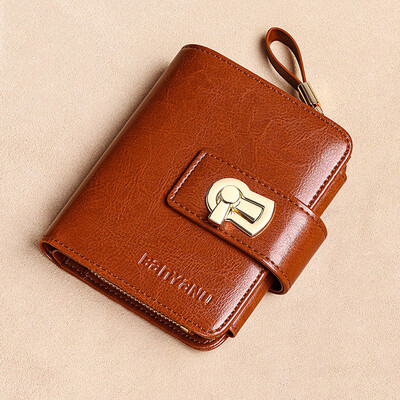 Sieviešu īstas ādas īss maciņš trīs salokāms RFID bloķējošs ID karšu turētājs rāvējslēdzēja monētu somiņa Lielas ietilpības mazi sieviešu maki