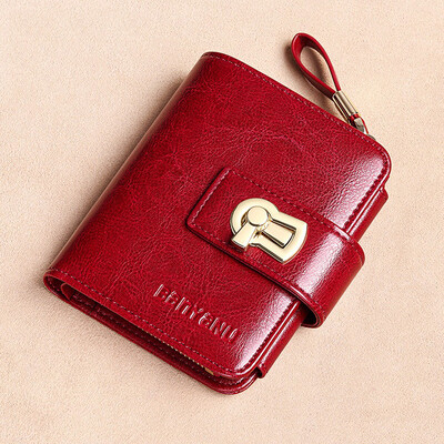 Sieviešu īstas ādas īss maciņš trīs salokāms RFID bloķējošs ID karšu turētājs rāvējslēdzēja monētu somiņa Lielas ietilpības mazi sieviešu maki