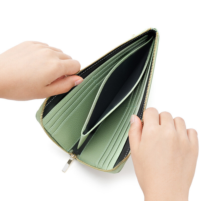 7 kártyás Slot Rfid antimágneses bőr pénztárca női egyszerű fejréteg marhabőr hosszú pénztárca érme pénztárca friss, édes stílus
