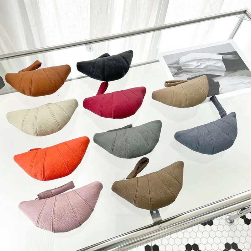 Luxus valódi bőr érme pénztárca női croissant hordozható cipzáras kuplung táskák marhabőr kártya pénztárca kulcs rúzs kozmetikai tároló táska