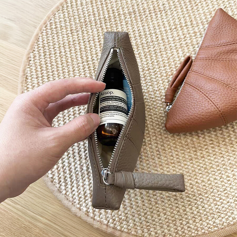 Luxus valódi bőr érme pénztárca női croissant hordozható cipzáras kuplung táskák marhabőr kártya pénztárca kulcs rúzs kozmetikai tároló táska