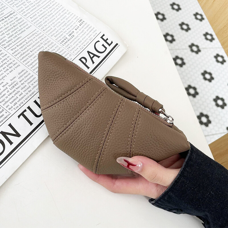 Luxus valódi bőr érme pénztárca női croissant hordozható cipzáras kuplung táskák marhabőr kártya pénztárca kulcs rúzs kozmetikai tároló táska