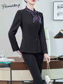 Yitimuceng Elegantni uredski komplet hlača za žene, odijela s hlačama s jednim kopčanjem, uska odjeća, moderna nova 2 kom.