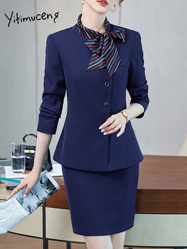 Yitimuceng Elegantni uredski komplet hlača za žene, odijela s hlačama s jednim kopčanjem, uska odjeća, moderna nova 2 kom.