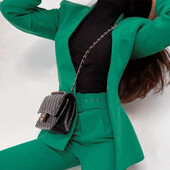 BMURHMZA 2024 női négy évszak új, egyszínű, egyszerű, alkalmi irodai professzionális felső és öves nadrágkosztüm szett