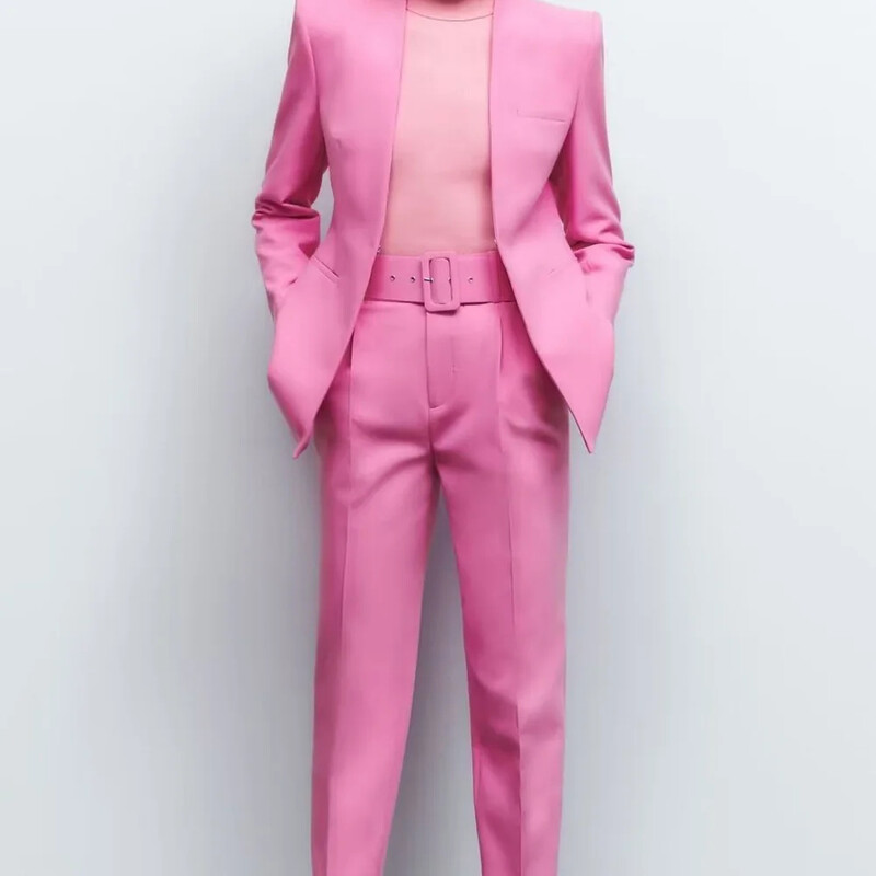 BMURHMZA 2024 női négy évszak új, egyszínű, egyszerű, alkalmi irodai professzionális felső és öves nadrágkosztüm szett