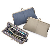 Večernja spojka Kiss Lock Closing Duge torbice za žene Veliki novčanik od prave kože s unutarnjim džepom na patentni zatvarač i otvorima za kartice