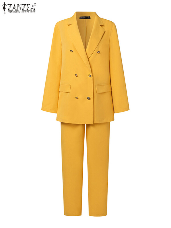 ZANZEA sievietēm Eleganti rudens žakešu kostīmi OL darba bikšu komplekti 2 gab. Modes vienkrāsaini bikškostīmi biroja sieviešu sporta tērpi