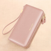 Dupla cipzáros női nagy pénztárca Valódi bőr luxus tervező hosszú kuplungos pénztárca RFID kártyatartó Piros pénztárcák nőknek rózsaszín