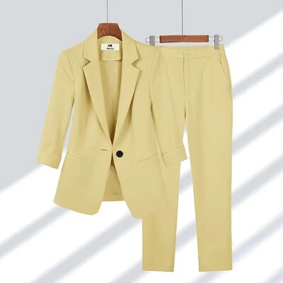 2024 de vară nou jachetă subțire blazer ocazional pantaloni largi, două piese, set de pantaloni eleganti pentru femei, ținute de birou, îmbrăcăminte de afaceri