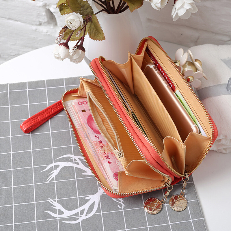 piros/fehér/fekete Női Dupla cipzáras pénztárcák Női pénztárca Divatos pénztárca Női hosszú design kézitáska telefontáska Akció