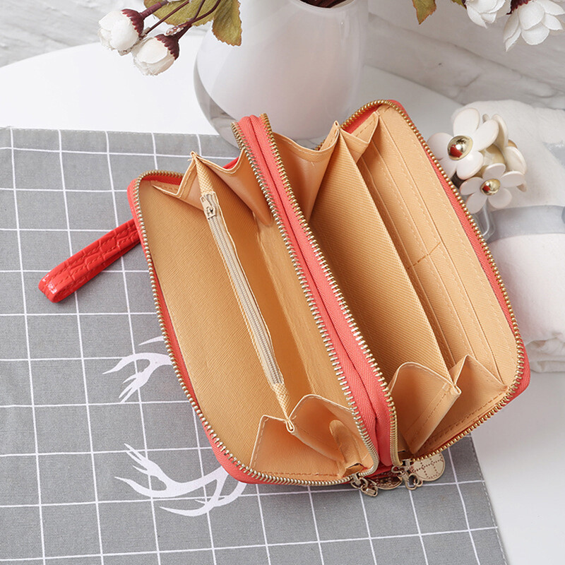 piros/fehér/fekete Női Dupla cipzáras pénztárcák Női pénztárca Divatos pénztárca Női hosszú design kézitáska telefontáska Akció