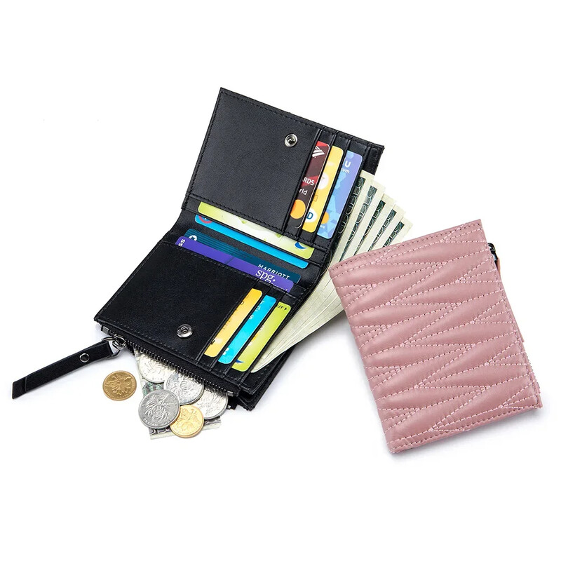 Portofel femei din piele naturală cu fermoar Poșetă mică și subțire pentru monede Portofele pentru femei Suport carduri Portofele de mare capacitate