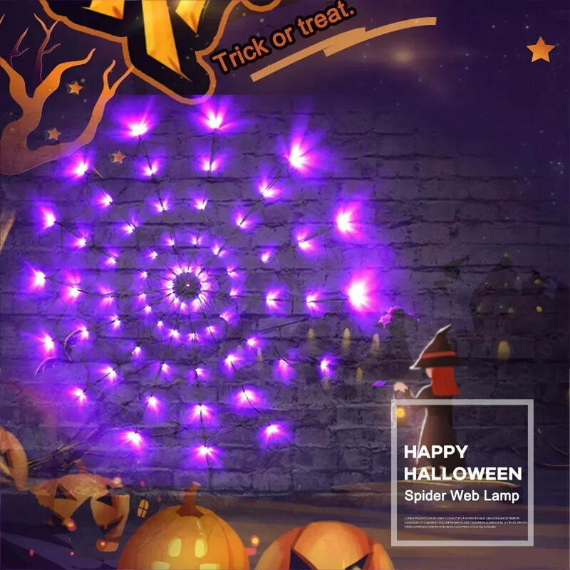 Decorări de Halloween Pânză de păianjen 70 LED-uri în aer liber, impermeabile, funcționează cu baterii, pentru decorarea interioară a festivalului de Halloween