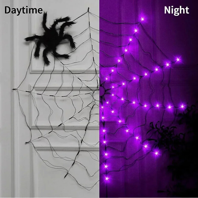 Decorări de Halloween Pânză de păianjen 70 LED-uri în aer liber, impermeabile, funcționează cu baterii, pentru decorarea interioară a festivalului de Halloween