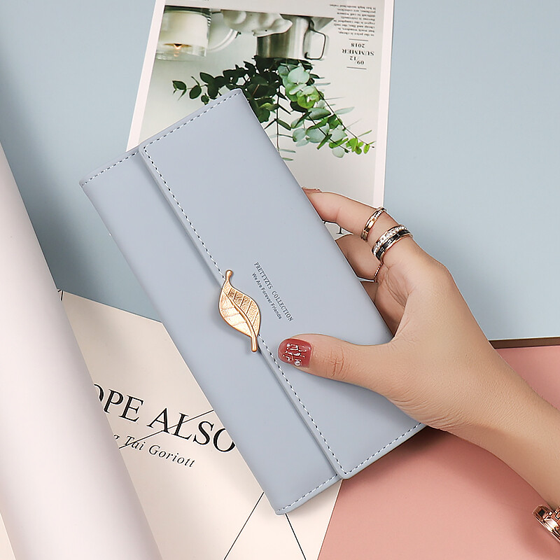 Suvine uus võrkpunane naiste pikk rahakott Jaapani ja Lõuna-Korea väike värske isikupära riistvara lehtpandlaga käekott 3 korda pikk wa