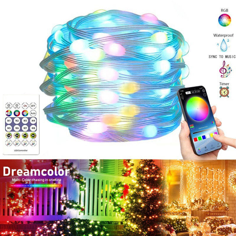 Ghirlande luminoase cu LED RGB Dreamcolor USB Lumină de Crăciun Aplicație Bluetooth Ghirlanda inteligentă Lumină cu zâne Decor petrecere de nuntă de Crăciun