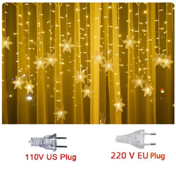 Χριστουγεννιάτικα φωτάκια Led Snowflake String 8 Modes Αδιάβροχα Φωτάκια κουρτίνας Fairy Garland για Χριστουγεννιάτικη διακόσμηση πάρτι γάμου