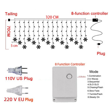 Χριστουγεννιάτικα φωτάκια Led Snowflake String 8 Modes Αδιάβροχα Φωτάκια κουρτίνας Fairy Garland για Χριστουγεννιάτικη διακόσμηση πάρτι γάμου