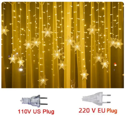 Ziemassvētku LED sniegpārsliņu gaismas virkne 8 režīmi ūdensizturīgs pasaku vītnes aizkaru apgaismojums ballītei kāzu brīvdienu Ziemassvētku dekorēšanai